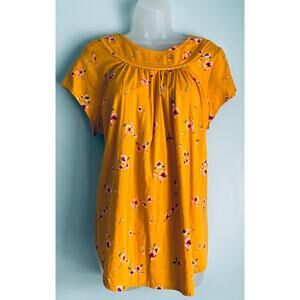 St. John's Bay Top Short Sleeve Mustard Women's Large Floral Fairy